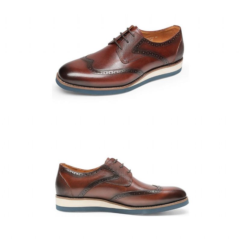 Sapatos Formais Masculinos Com Textura Exótica Wingtip Oxford Casuais - Café