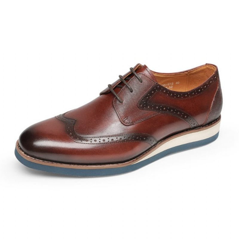 Sapatos Formais Masculinos Com Textura Exótica Wingtip Oxford Casuais - Café