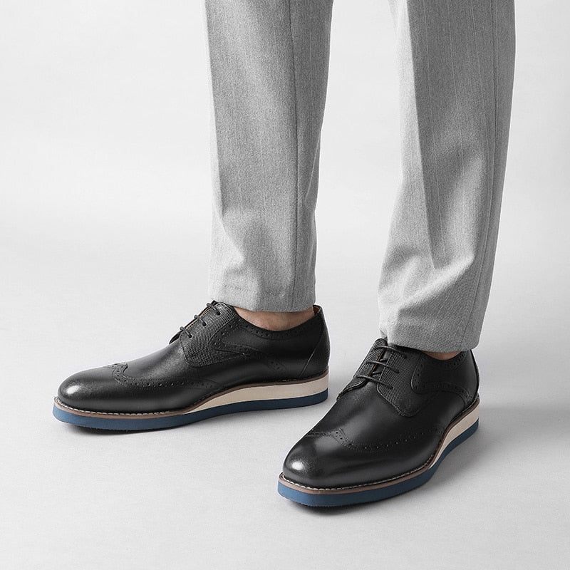 Sapatos Formais Masculinos Com Textura Exótica Wingtip Oxford Casuais - Preto