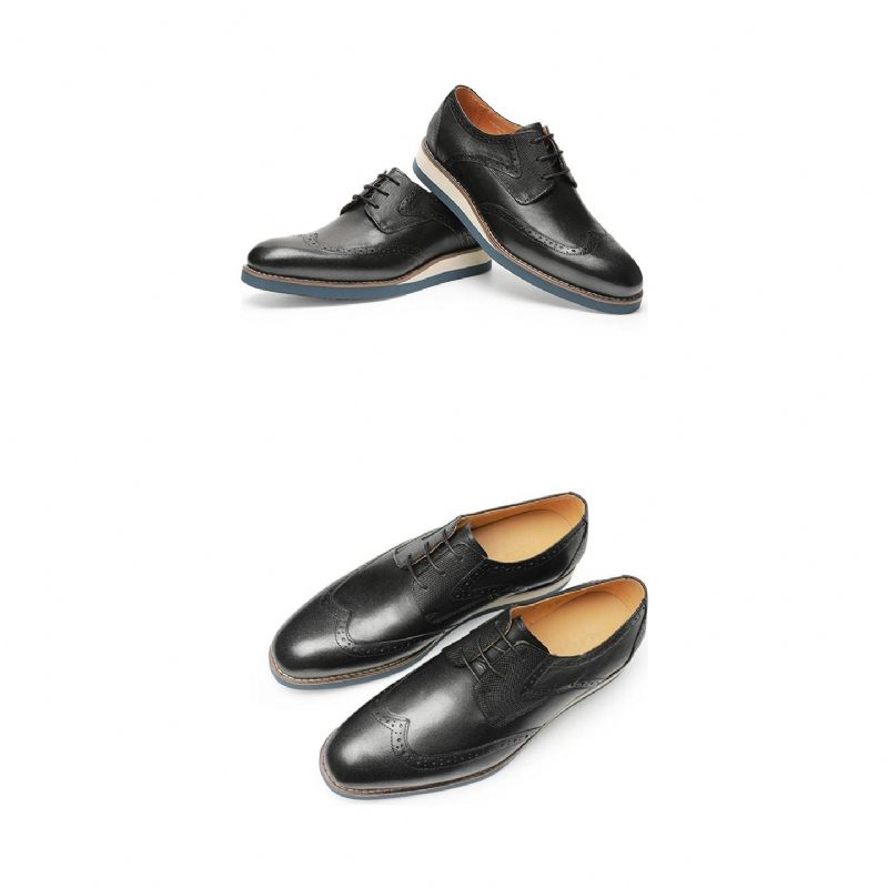 Sapatos Formais Masculinos Com Textura Exótica Wingtip Oxford Casuais - Preto