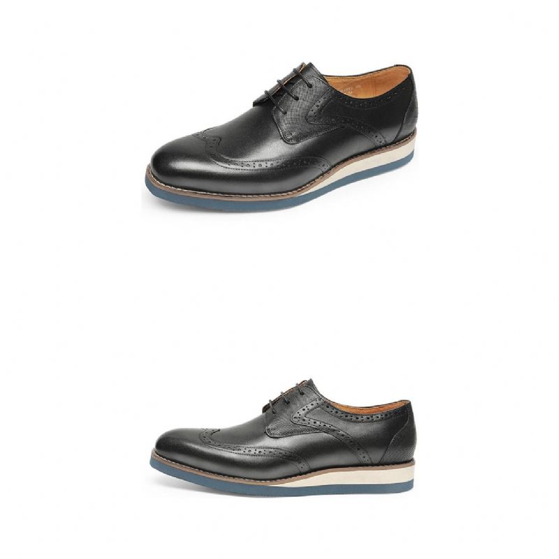 Sapatos Formais Masculinos Com Textura Exótica Wingtip Oxford Casuais - Preto