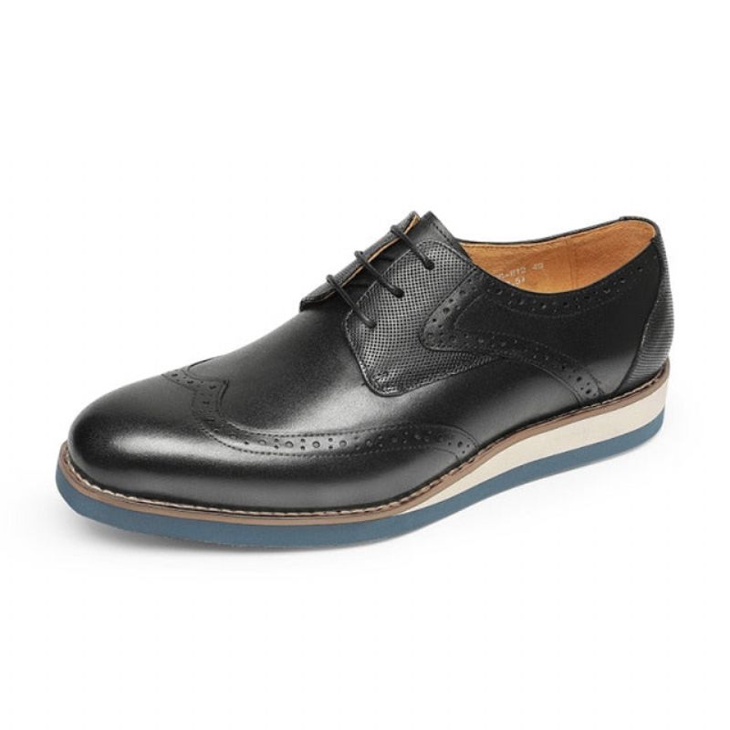 Sapatos Formais Masculinos Com Textura Exótica Wingtip Oxford Casuais - Preto