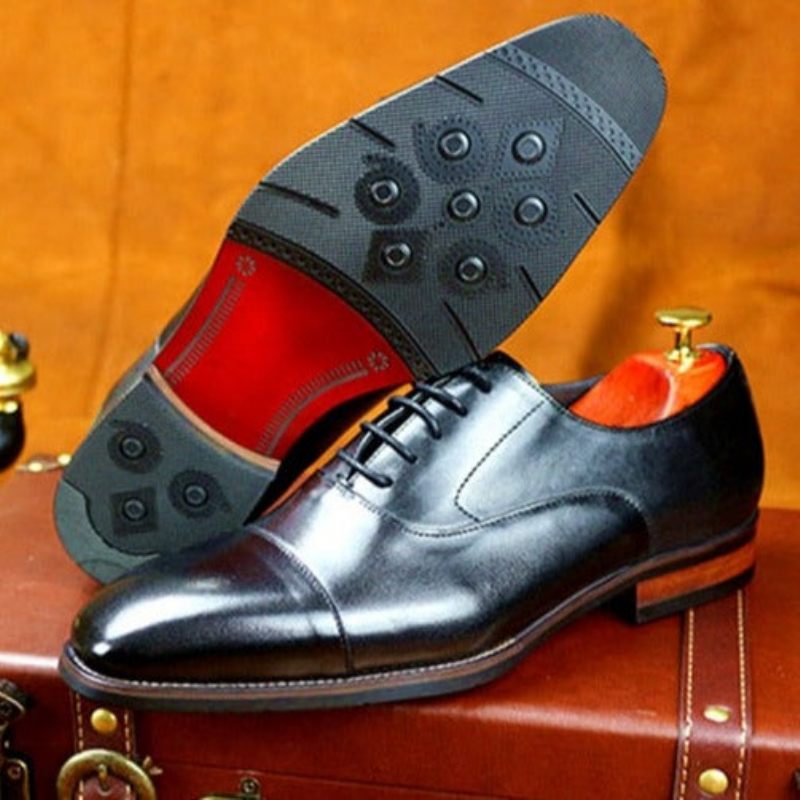 Sapatos Formais Masculinos Couro Brogue Com Cordões - Preto