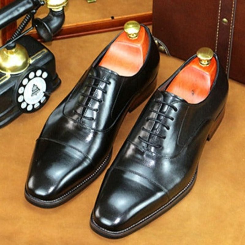 Sapatos Formais Masculinos Couro Brogue Com Cordões - Preto