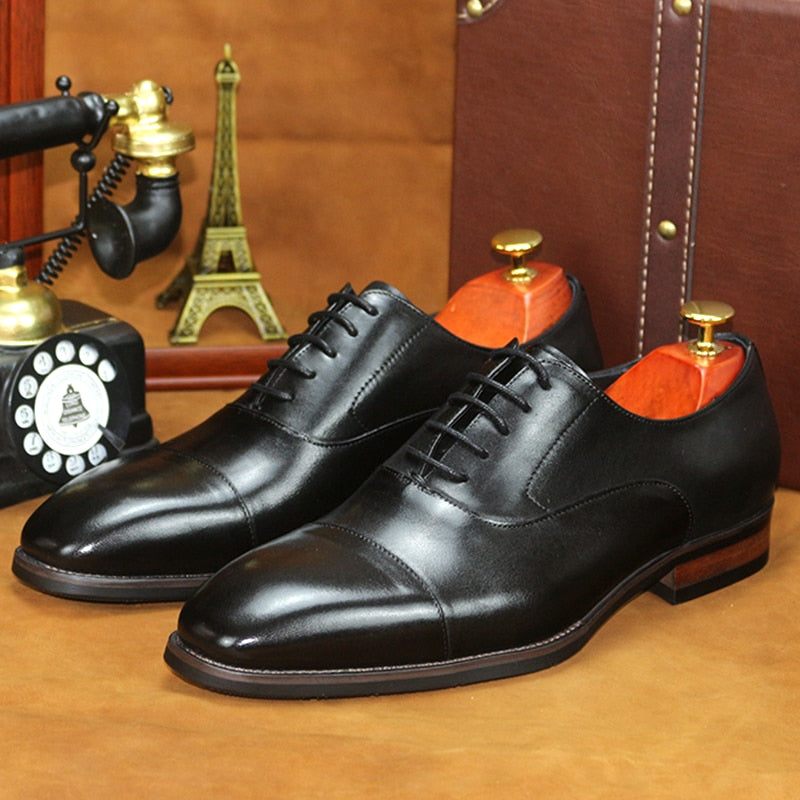 Sapatos Formais Masculinos Couro Brogue Com Cordões - Preto