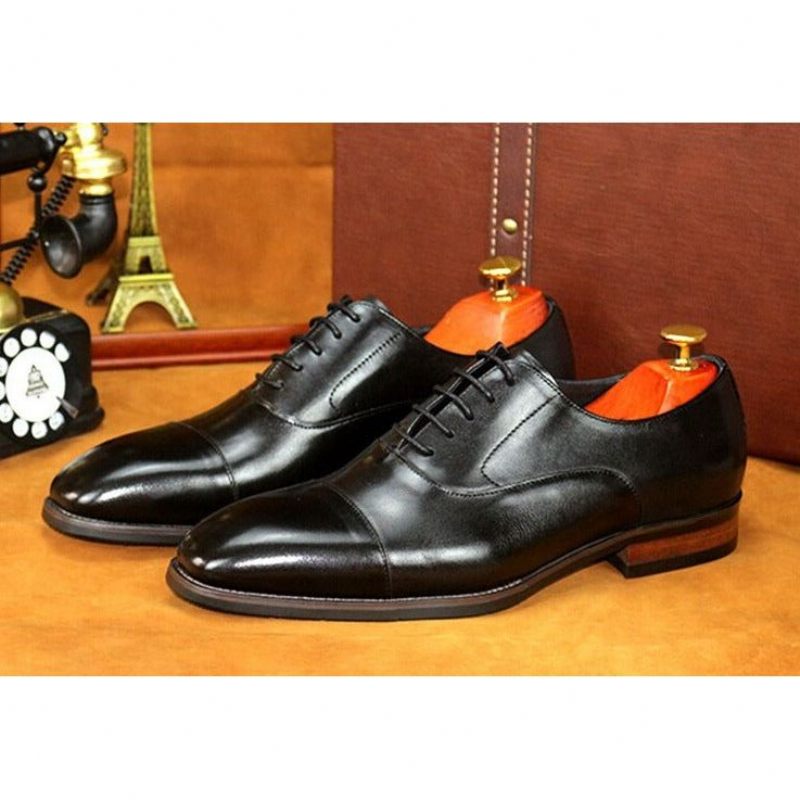 Sapatos Formais Masculinos Couro Brogue Com Cordões - Preto