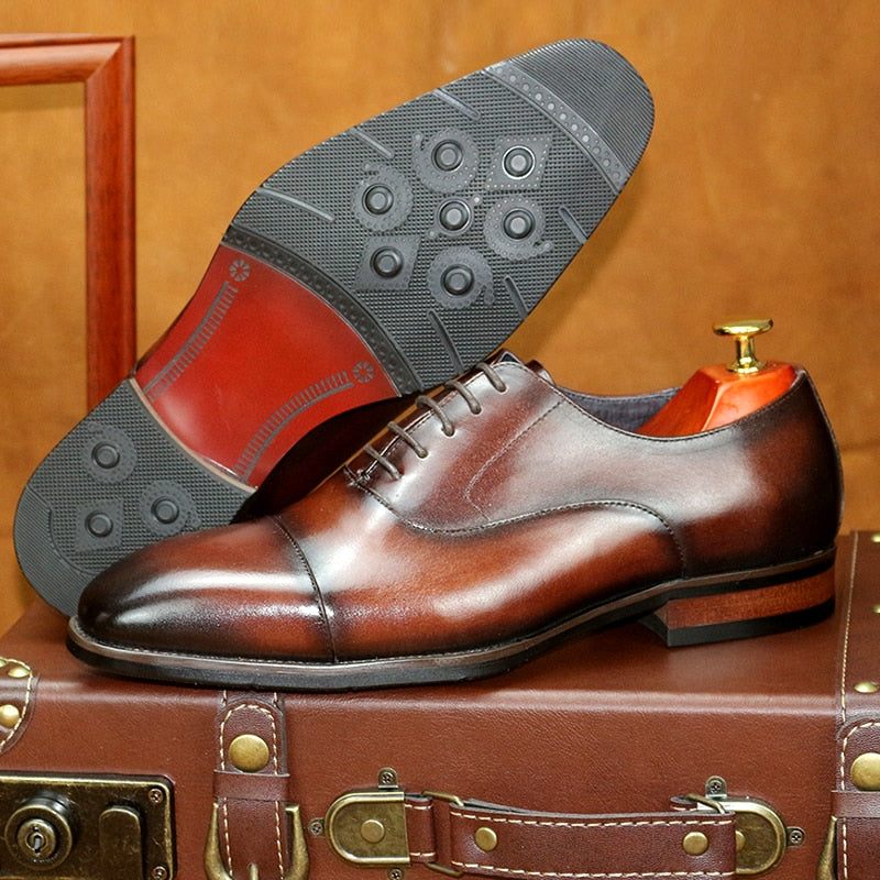 Sapatos Formais Masculinos Couro Brogue Com Cordões - Café