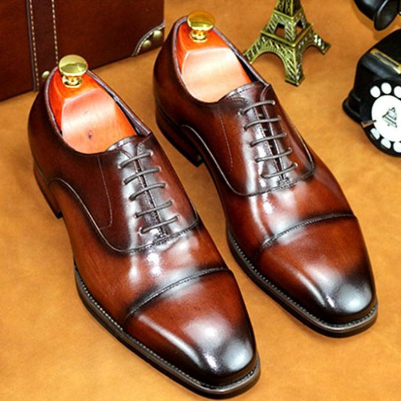 Sapatos Formais Masculinos Couro Brogue Com Cordões - Café