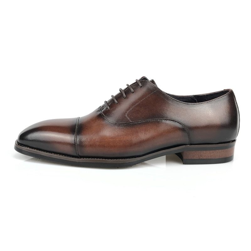 Sapatos Formais Masculinos Couro Brogue Com Cordões - Café