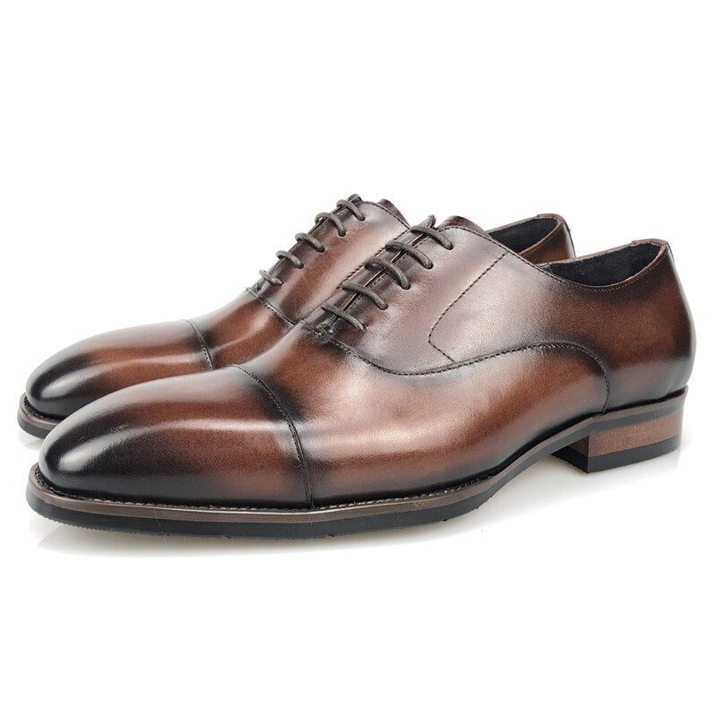 Sapatos Formais Masculinos Couro Brogue Com Cordões - Café