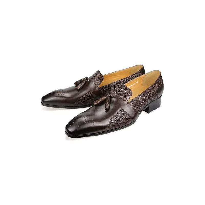 Sapatos Formais Masculinos Couro Brogue Oxford Mocassins Casamento - Café