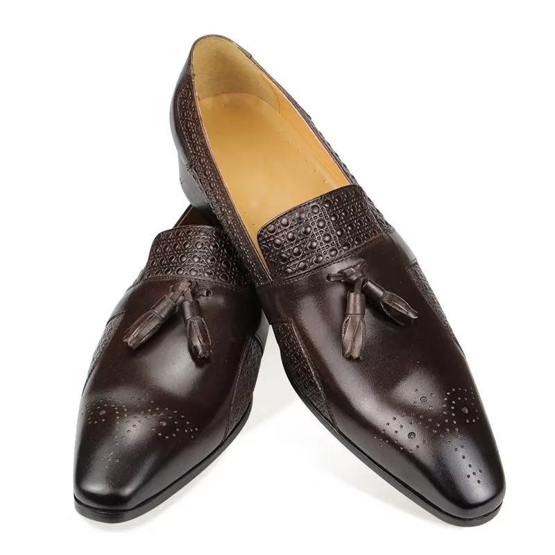 Sapatos Formais Masculinos Couro Brogue Oxford Mocassins Casamento - Café