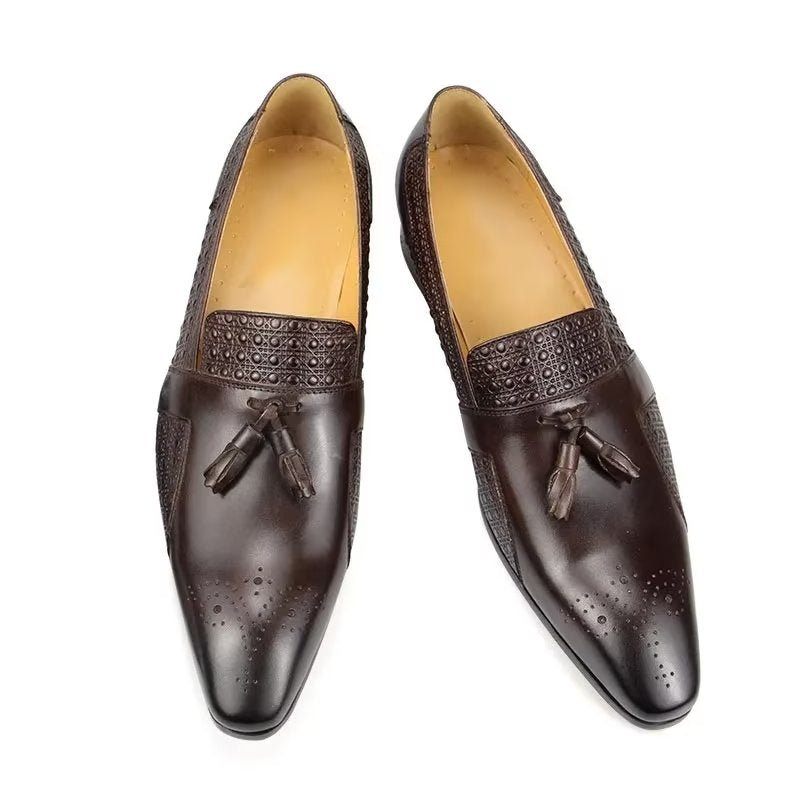 Sapatos Formais Masculinos Couro Brogue Oxford Mocassins Casamento - Café