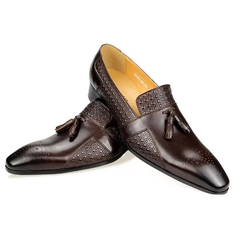 Sapatos Formais Masculinos Couro Brogue Oxford Mocassins Casamento - Café