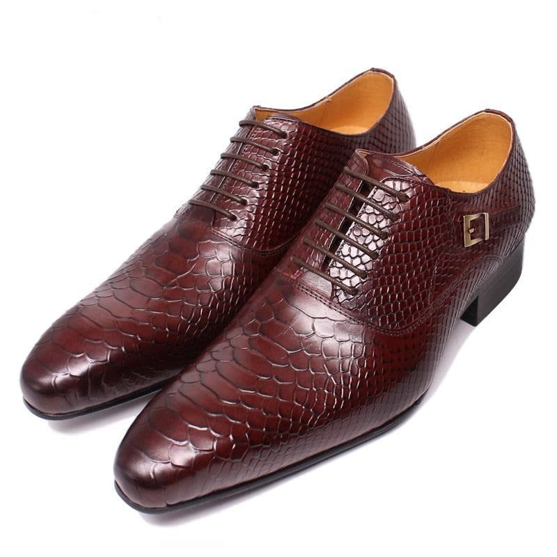 Sapatos Formais Masculinos Couro Com Bico Fino E Cadarço Em Oxford - Vermelho