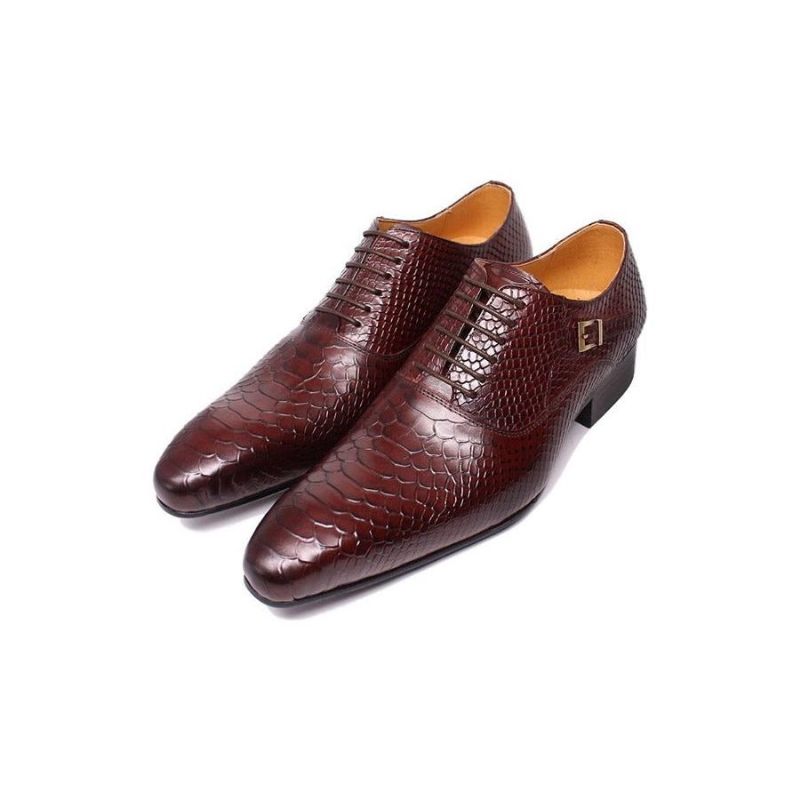 Sapatos Formais Masculinos Couro Com Bico Fino E Cadarço Em Oxford - Vermelho