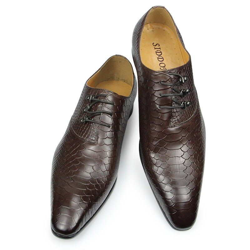 Sapatos Formais Masculinos Couro Com Bico Fino Oxford - Café