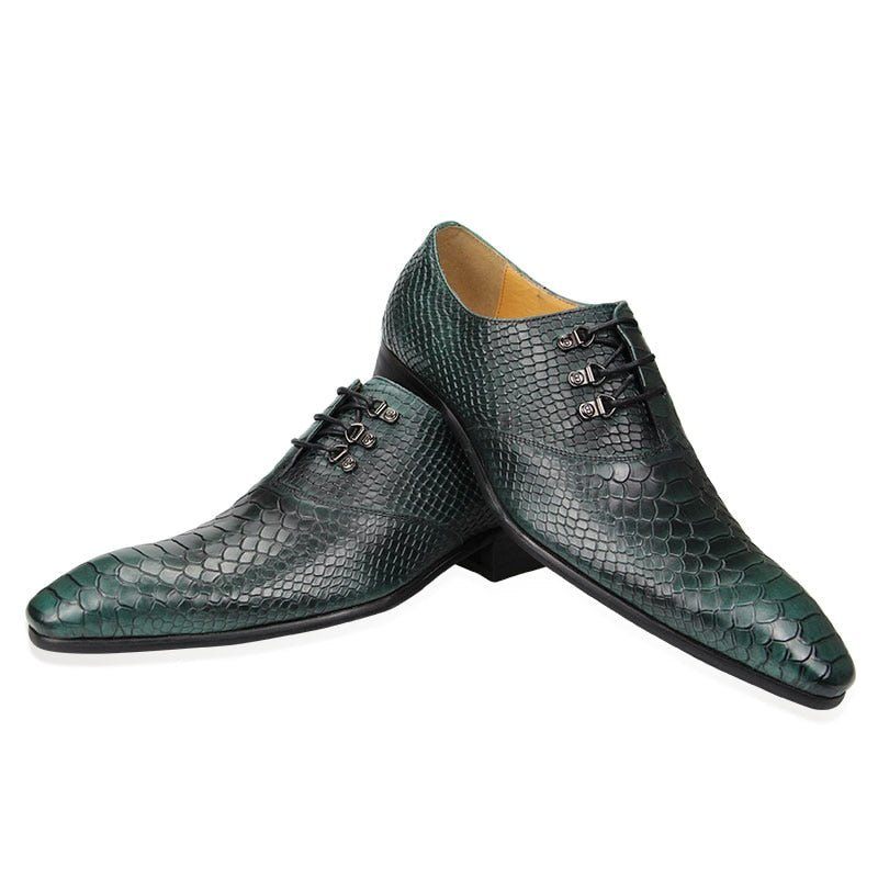 Sapatos Formais Masculinos Couro Com Bico Fino Oxford - Verde