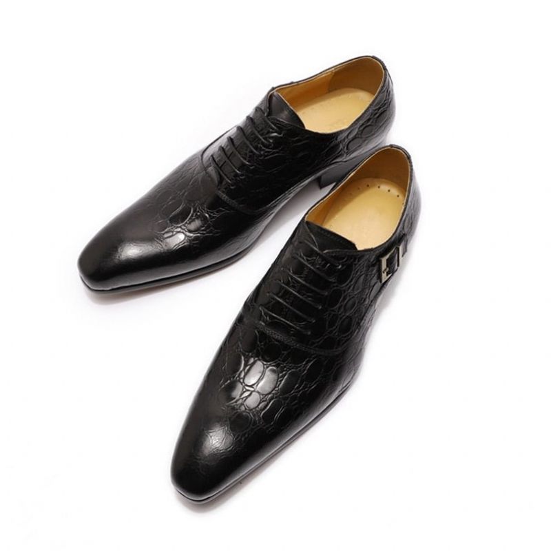 Sapatos Formais Masculinos Couro Com Bico Fino Oxford - Preto