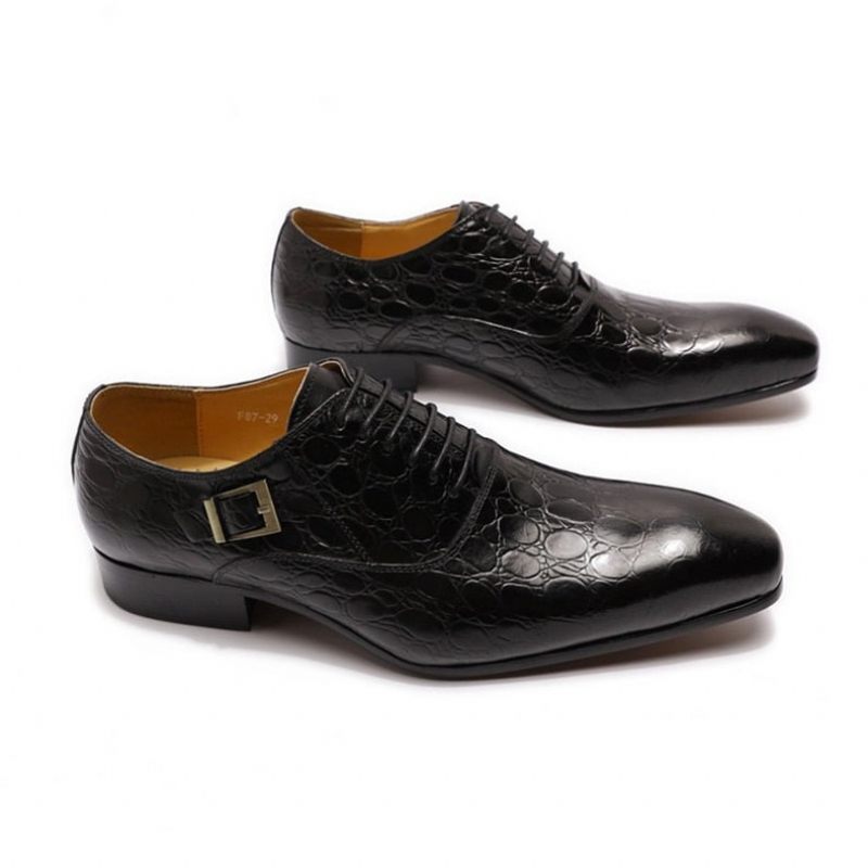 Sapatos Formais Masculinos Couro Com Bico Fino Oxford - Preto