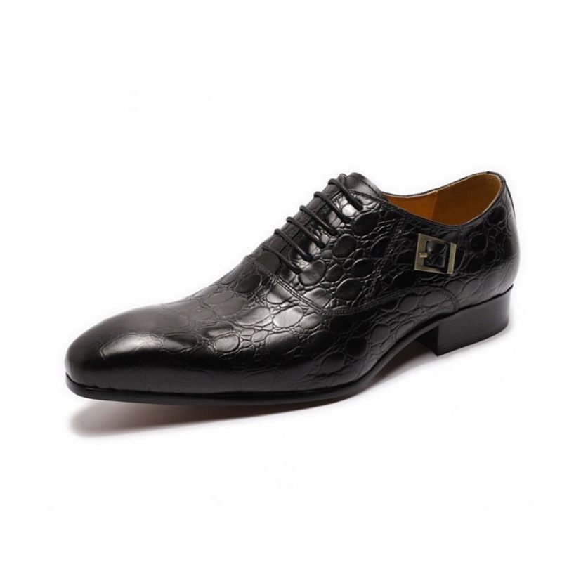 Sapatos Formais Masculinos Couro Com Bico Fino Oxford - Preto