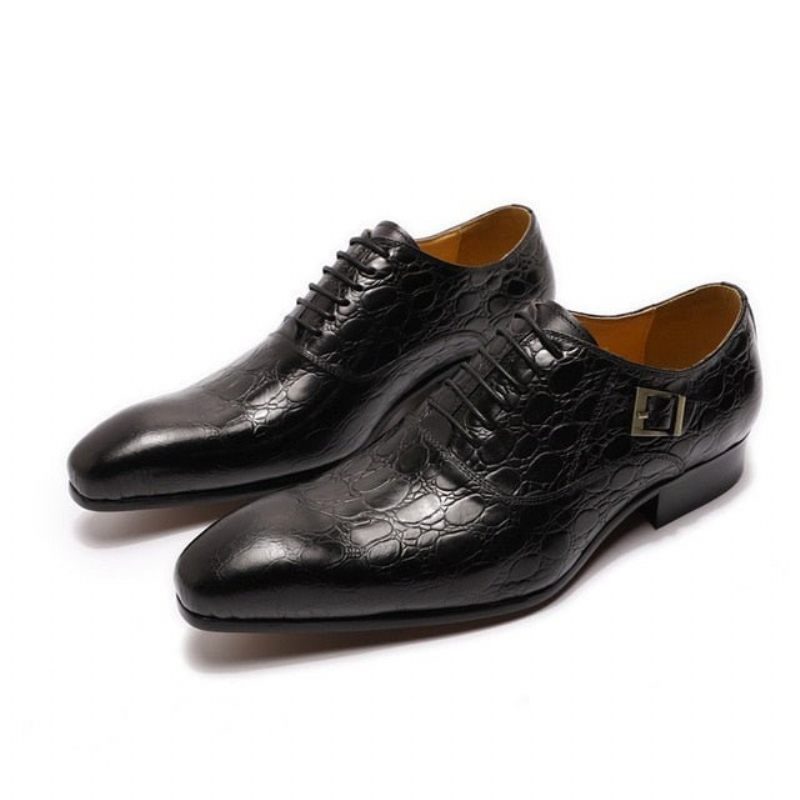 Sapatos Formais Masculinos Couro Com Bico Fino Oxford - Preto