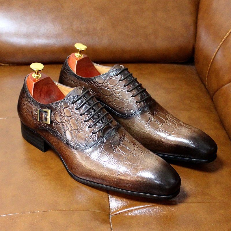 Sapatos Formais Masculinos Couro Com Bico Fino Oxford - Café