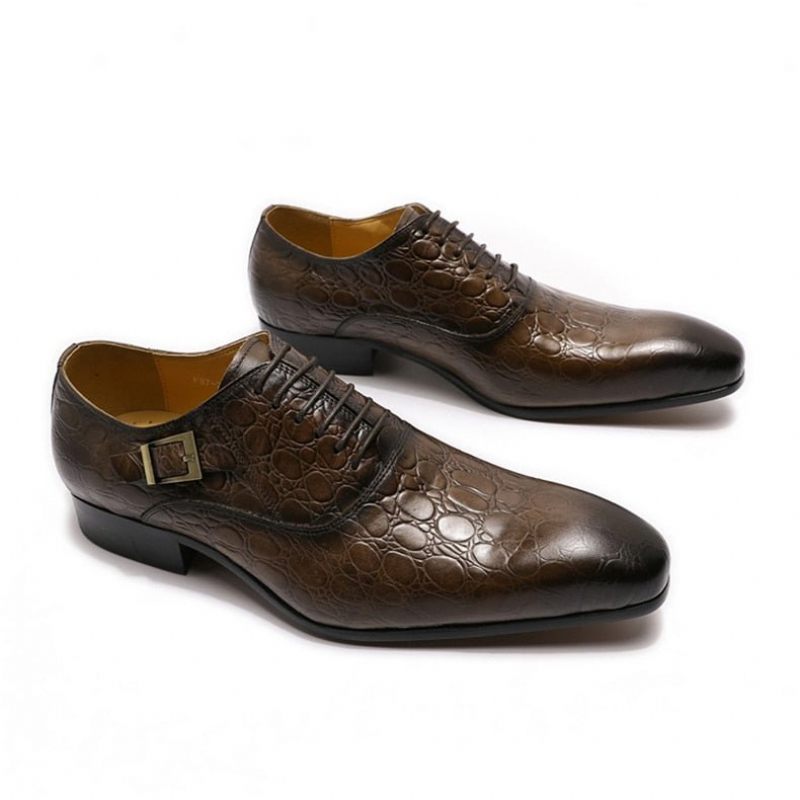 Sapatos Formais Masculinos Couro Com Bico Fino Oxford - Café