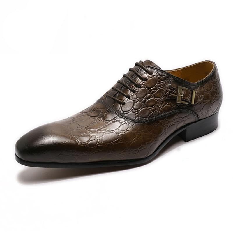 Sapatos Formais Masculinos Couro Com Bico Fino Oxford - Café