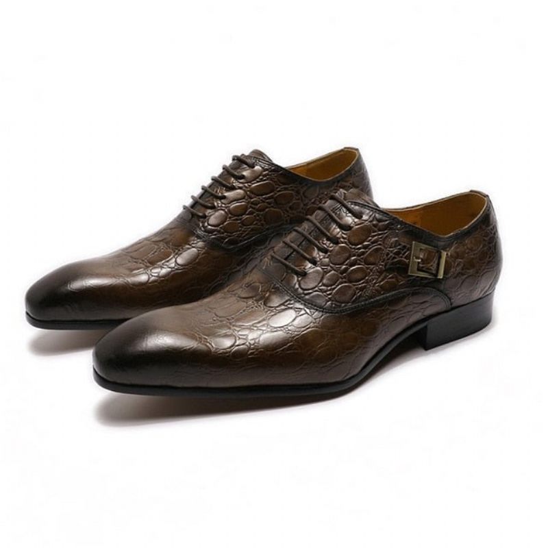 Sapatos Formais Masculinos Couro Com Bico Fino Oxford - Café