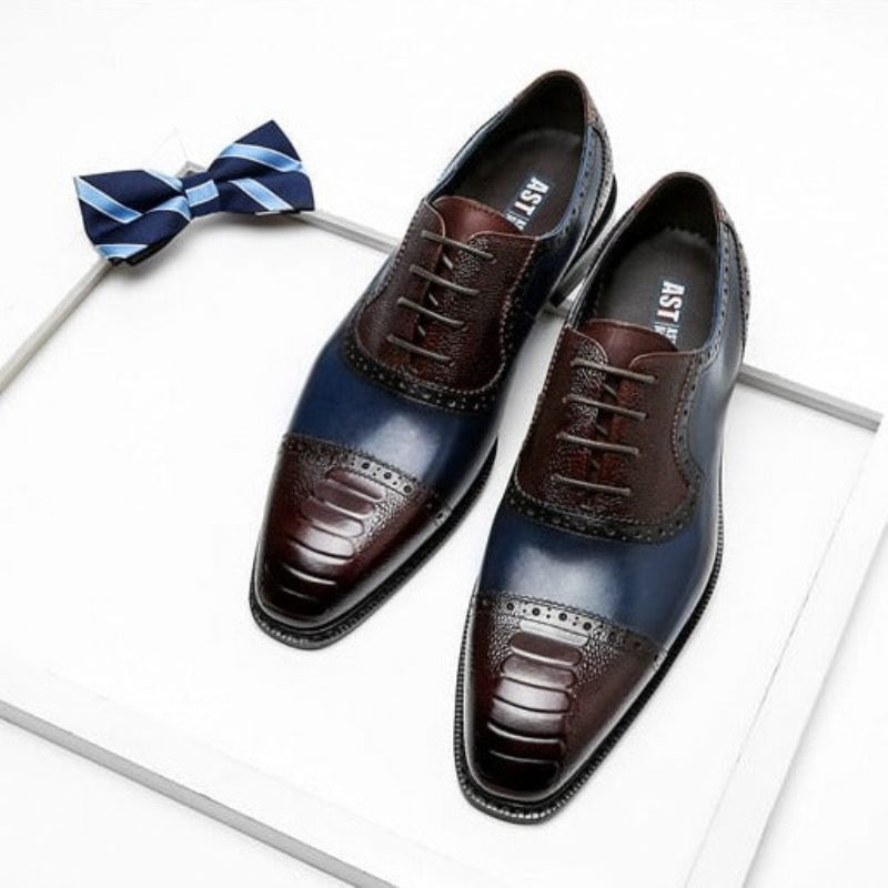 Sapatos Formais Masculinos Couro Com Bico Fino Oxford - Azul