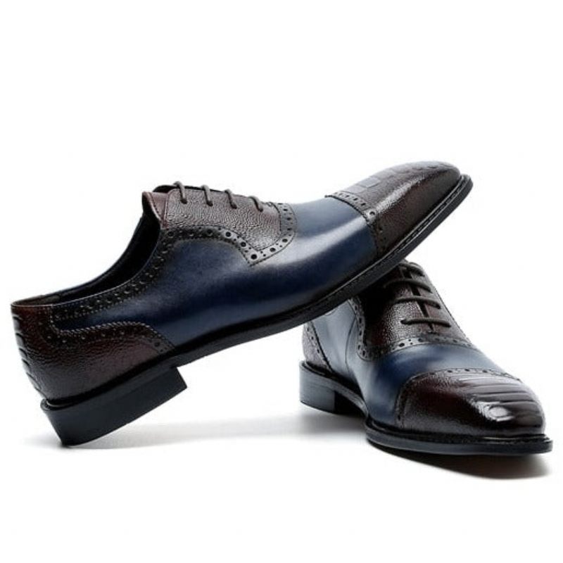 Sapatos Formais Masculinos Couro Com Bico Fino Oxford - Azul