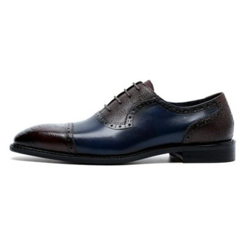 Sapatos Formais Masculinos Couro Com Bico Fino Oxford - Azul