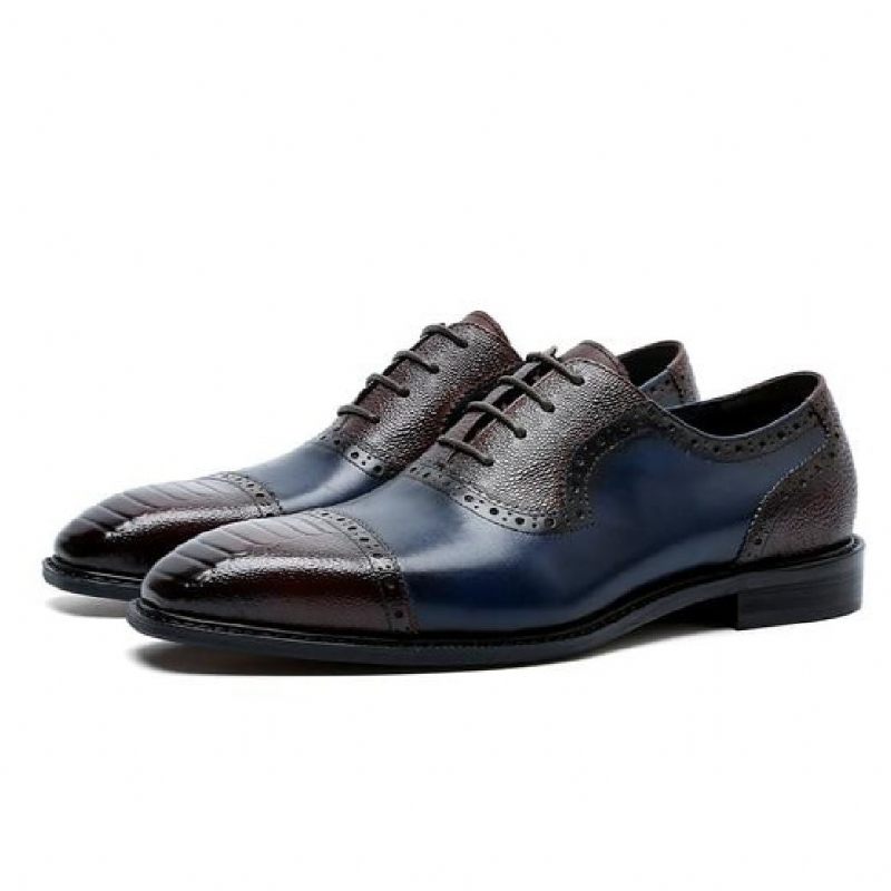 Sapatos Formais Masculinos Couro Com Bico Fino Oxford - Azul