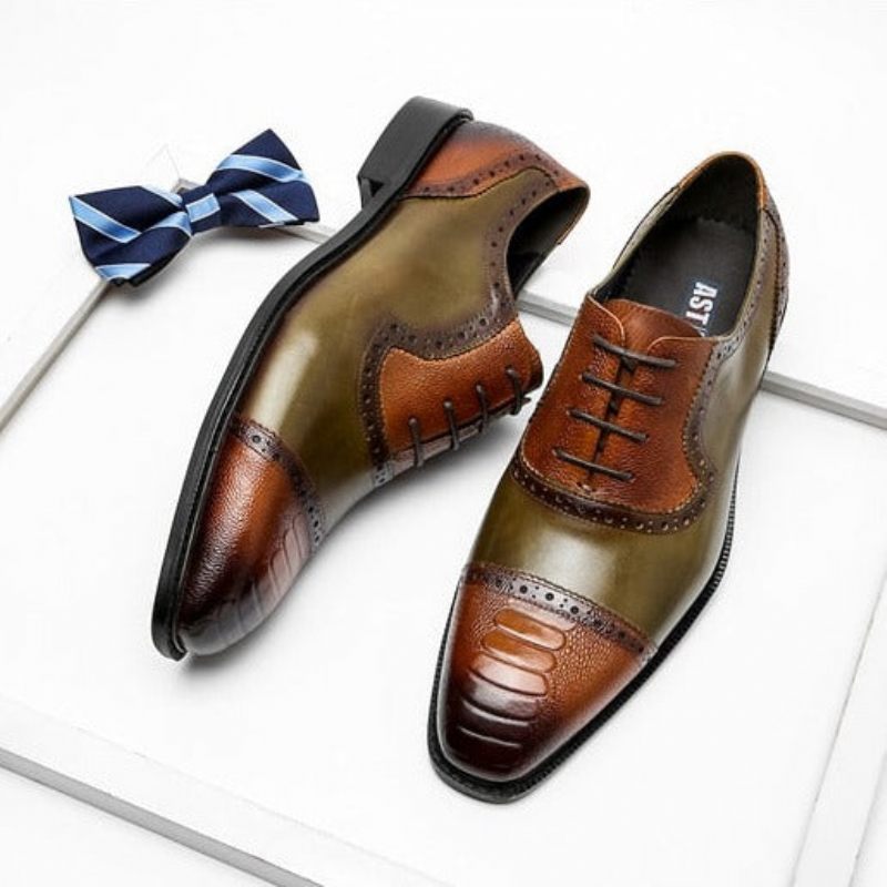 Sapatos Formais Masculinos Couro Com Bico Fino Oxford - Marrom