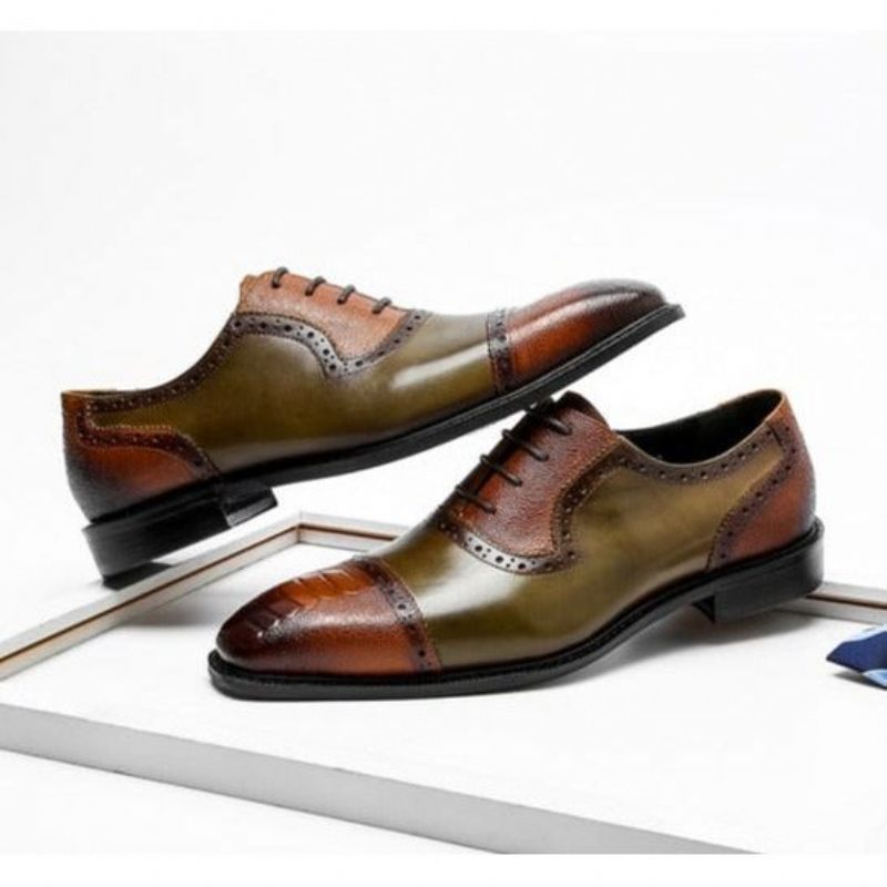 Sapatos Formais Masculinos Couro Com Bico Fino Oxford - Marrom