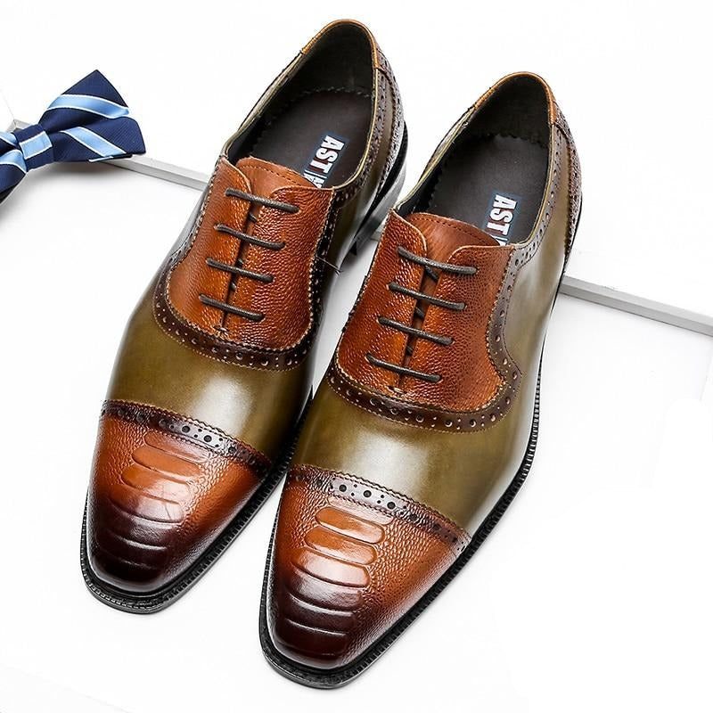 Sapatos Formais Masculinos Couro Com Bico Fino Oxford - Marrom