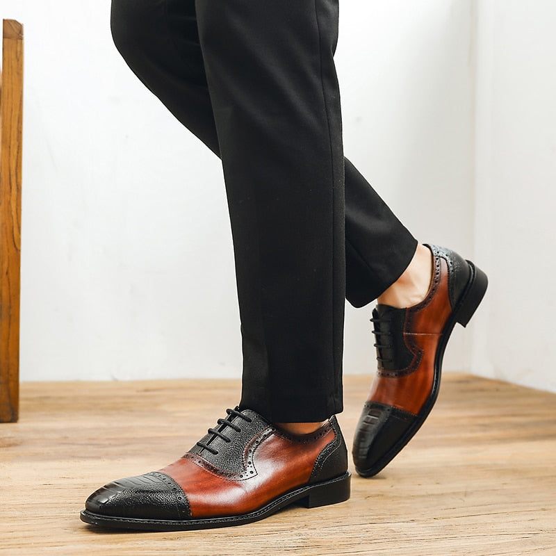 Sapatos Formais Masculinos Couro Com Bico Fino Oxford - Preto