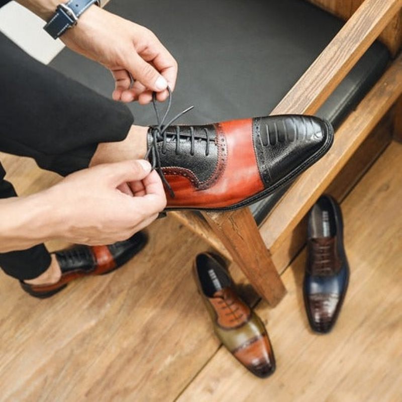 Sapatos Formais Masculinos Couro Com Bico Fino Oxford - Preto