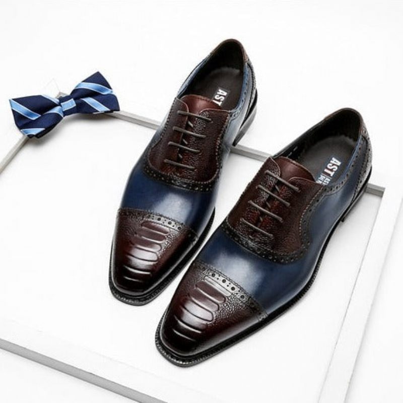 Sapatos Formais Masculinos Couro Com Bico Fino Oxford - Azul