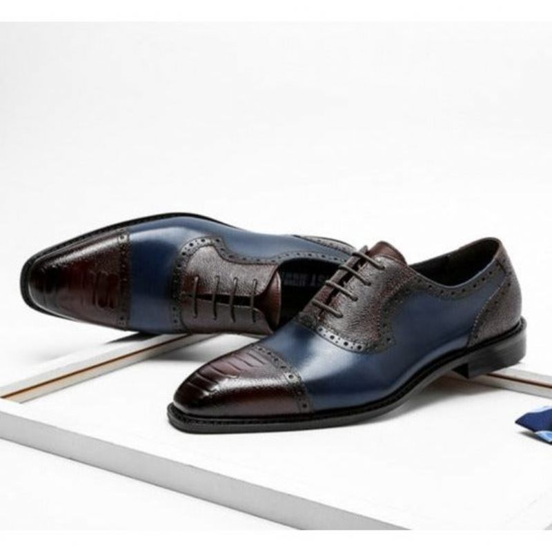 Sapatos Formais Masculinos Couro Com Bico Fino Oxford - Azul