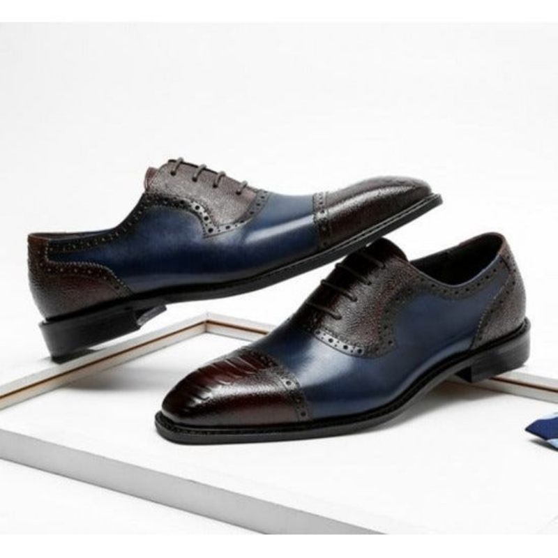 Sapatos Formais Masculinos Couro Com Bico Fino Oxford - Azul