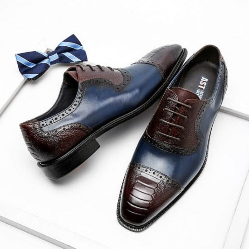 Sapatos Formais Masculinos Couro Com Bico Fino Oxford - Azul