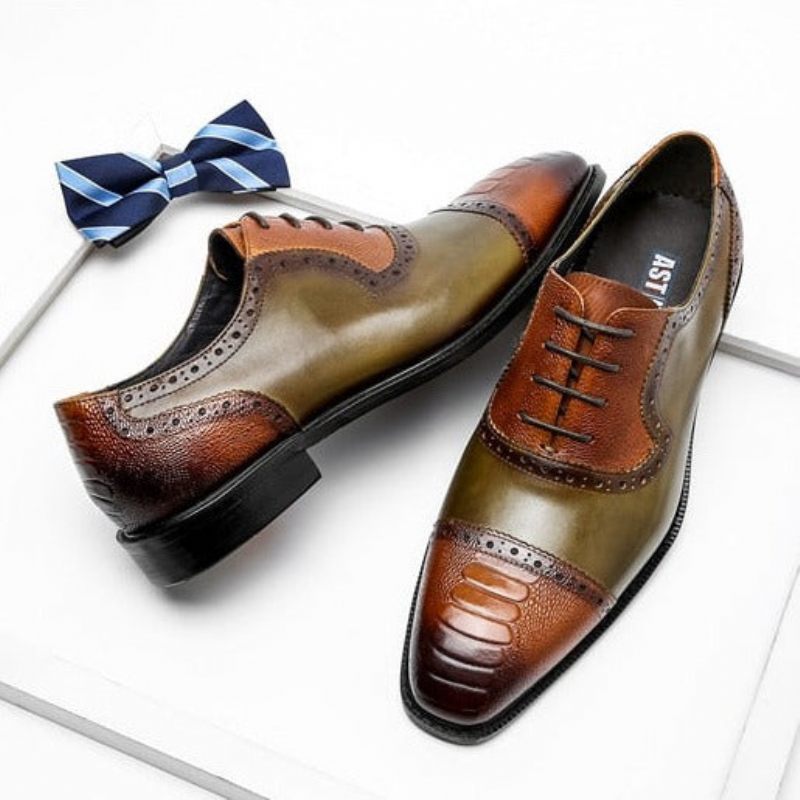 Sapatos Formais Masculinos Couro Com Bico Fino Oxford - Marrom