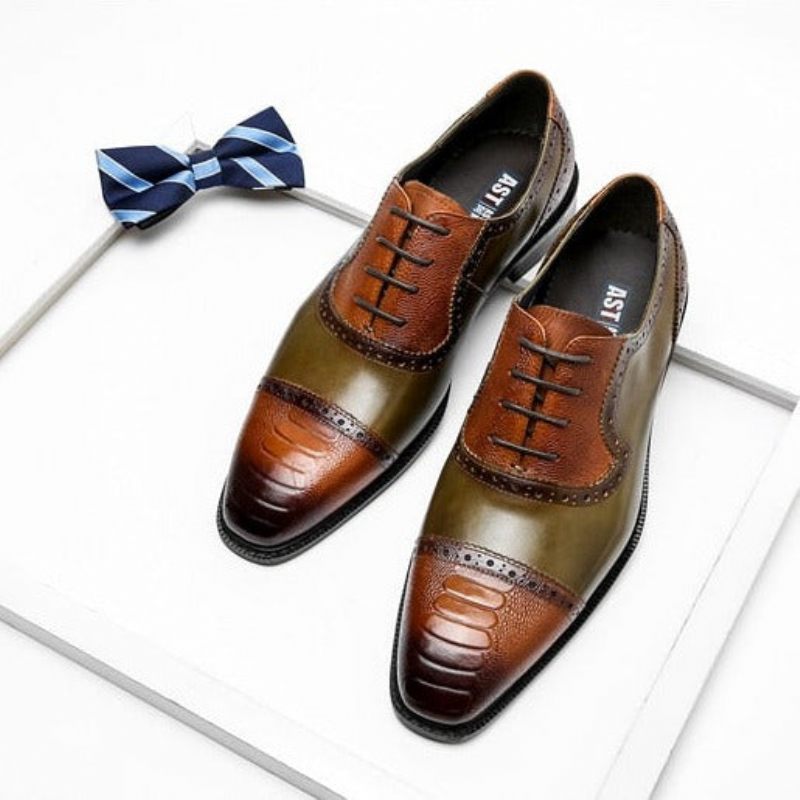 Sapatos Formais Masculinos Couro Com Bico Fino Oxford - Marrom