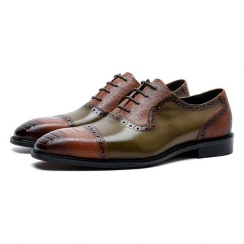 Sapatos Formais Masculinos Couro Com Bico Fino Oxford - Marrom