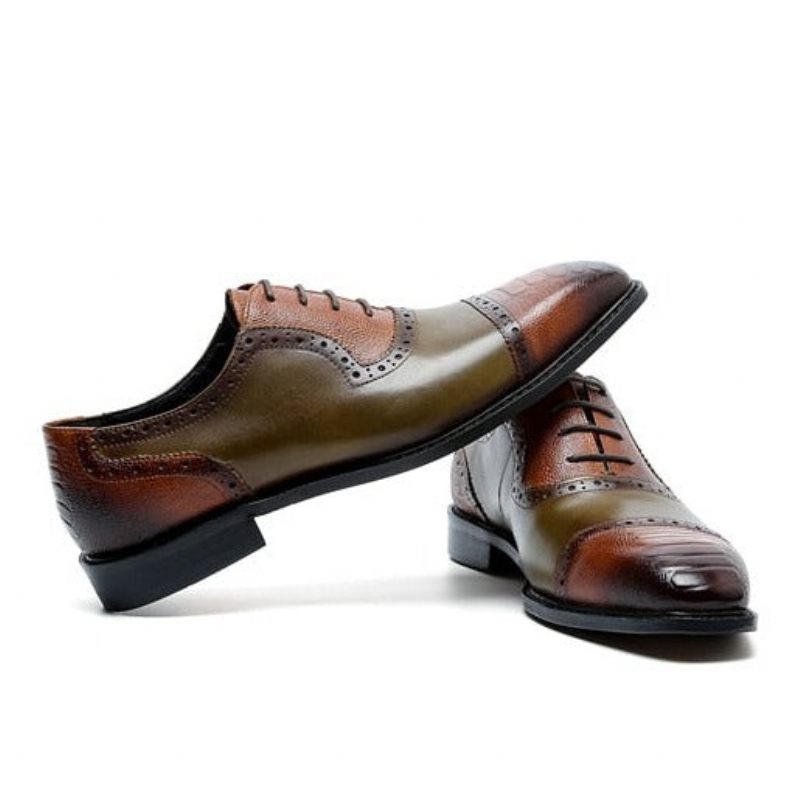 Sapatos Formais Masculinos Couro Com Bico Fino Oxford - Marrom