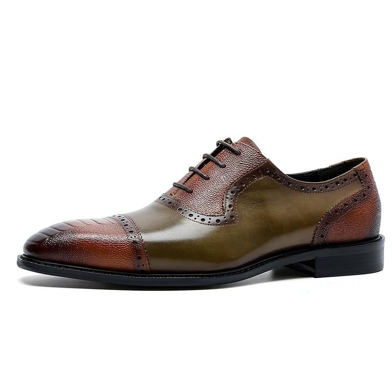 Sapatos Formais Masculinos Couro Com Bico Fino Oxford - Marrom