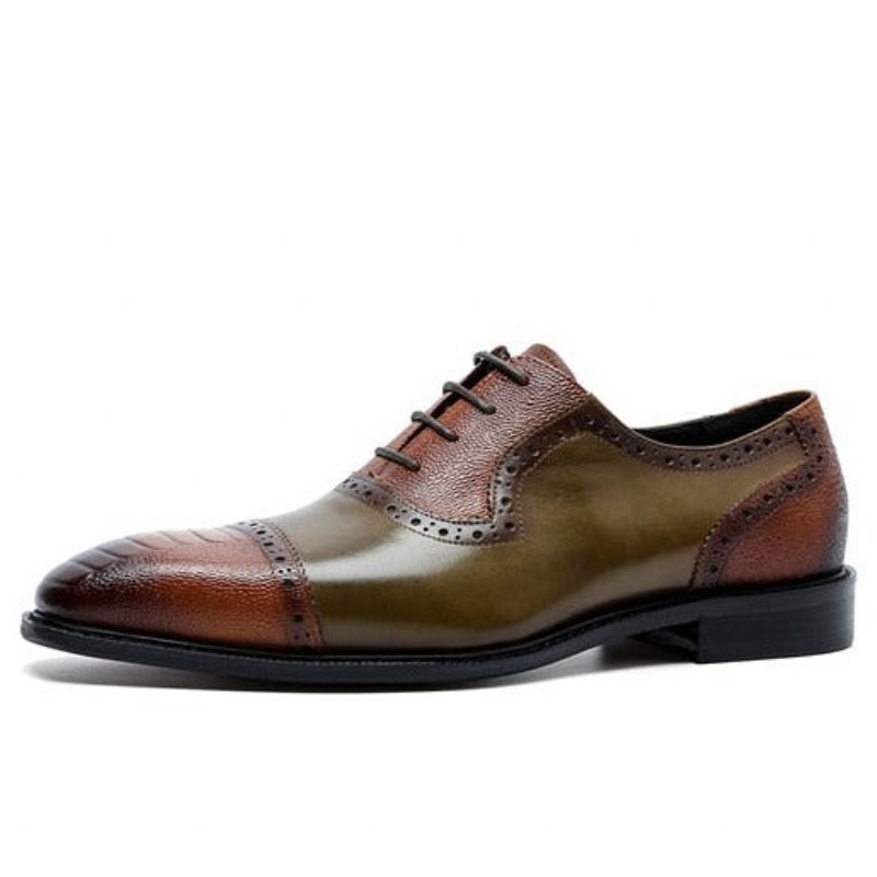 Sapatos Formais Masculinos Couro Com Bico Fino Oxford - Marrom