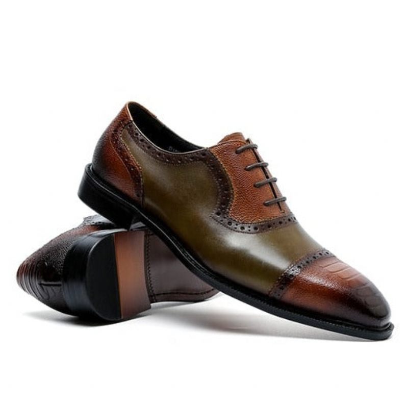 Sapatos Formais Masculinos Couro Com Bico Fino Oxford - Marrom